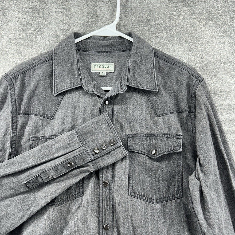 Tecovas Western Pearl Snap Shirt Men Size Small Gray Long Sleeve Cotton